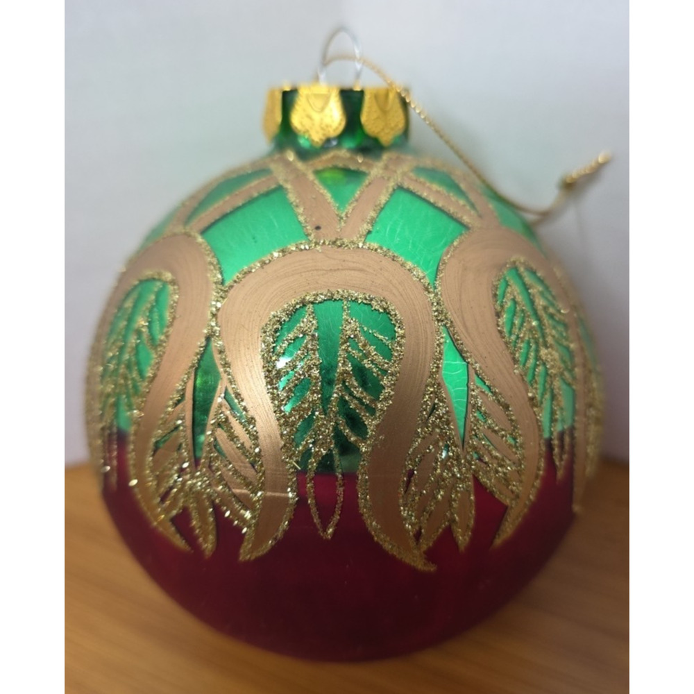 Vintage Green and‎ Red Round Hand Painted Ornament Sold By JCPENNEY